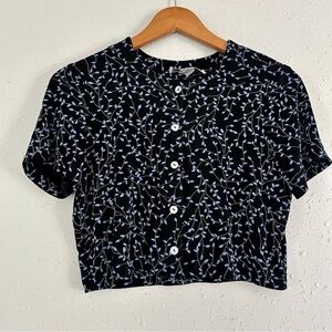 🦋 Vintage Ronni Nicole Black Blue Short Sleeve Button Down T-Shirt Cardigan 4P
